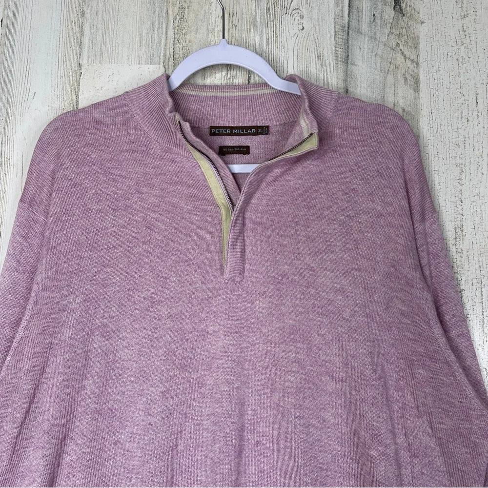 Peter Millar Mens XL Sweater Silk Wool Purple 1/4 Zip‎ Preppy Pullover
